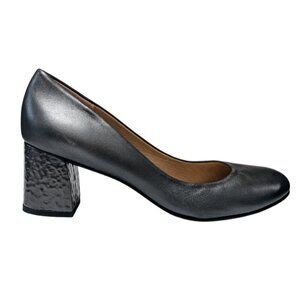 FRENCH SOLE FS/NY Leather Pumps 10 B Gunmetal Gray Steel Accent Heel Textured
